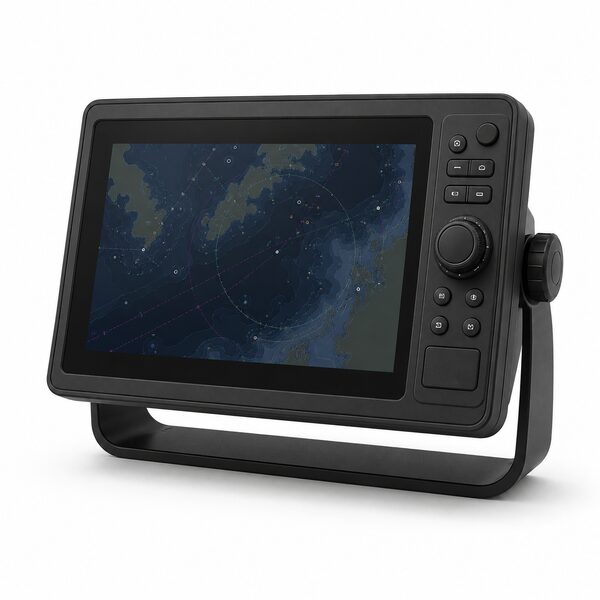 Marine GPS chartplotter unit on a stand