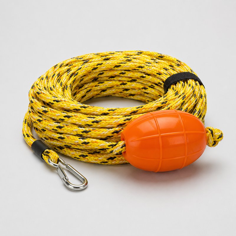 Coiled towable tube tow rope with float
