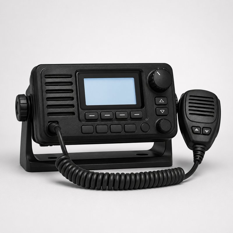 Fixed-mount marine VHF radio with display